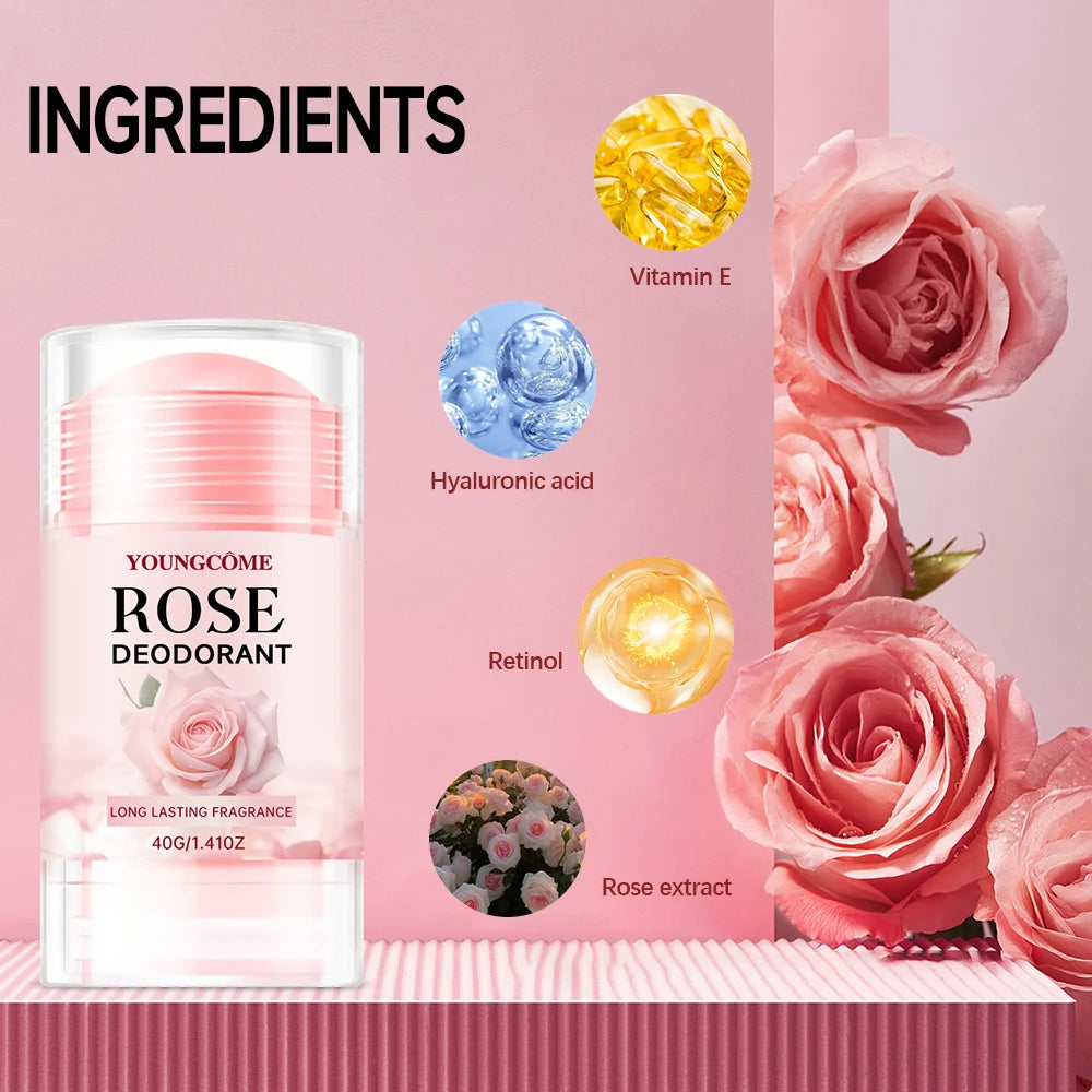 Pink Rose Deodorant Stick – Long-Lasting Fragrance, Cooling Armpit Perfume Cream