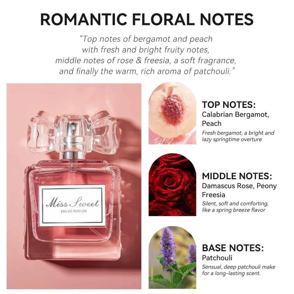 Long-Lasting Women’s Perfume 50ml – Floral, Romantic Notes with Peach, Rose & Patchouli