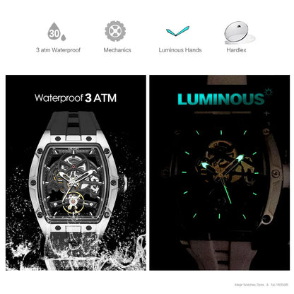 MEGIR 2242 Herrklocka – Automatisk, Skeleton Dial, Rostfritt Stål & Sportstil