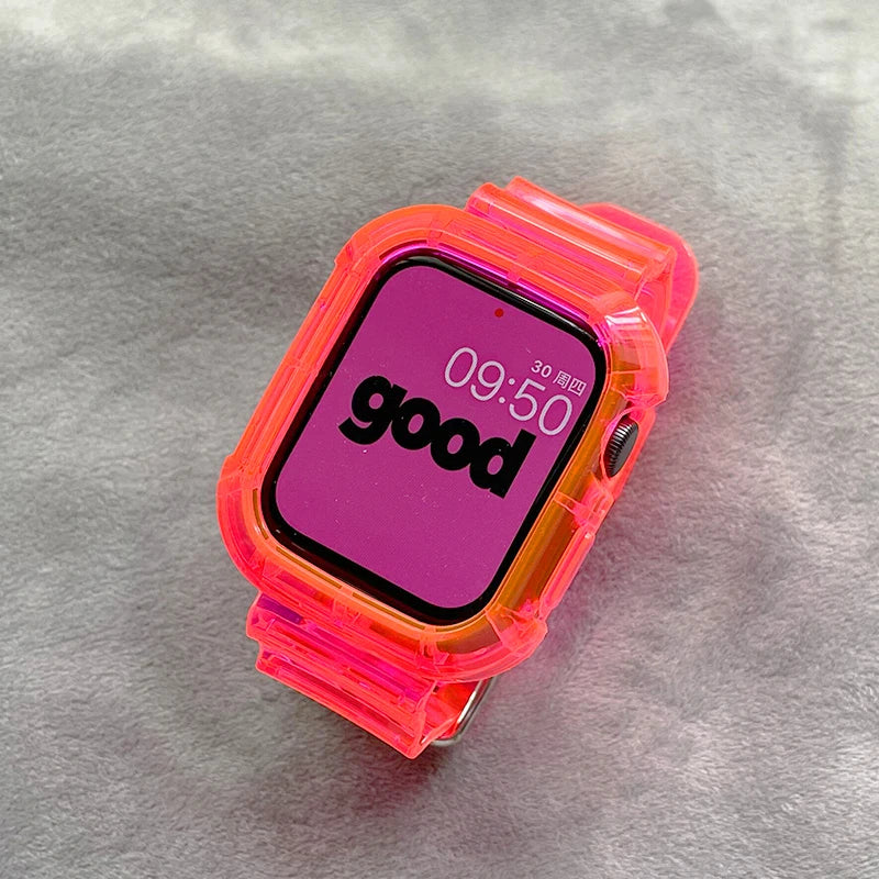 Apple Watch Transparent Silikonband – Rem & Fodral för Serie 3–10, 38–46mm