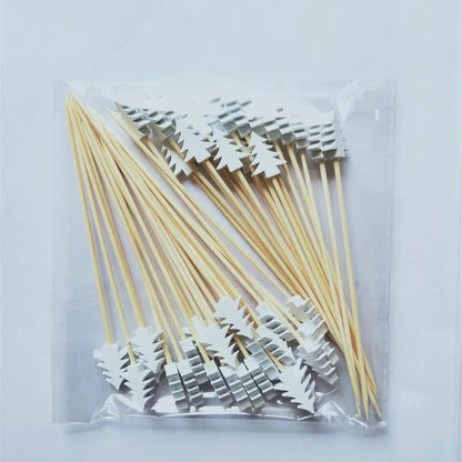 Christmas Cake & Fruit Sticks – 50Pcs Bamboo Snowflake Santa Tree Decorations