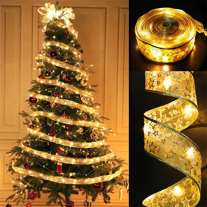 Holiday Ribbon Fairy Lights – 1–10m LED Christmas String Lights for Home & Party Decor