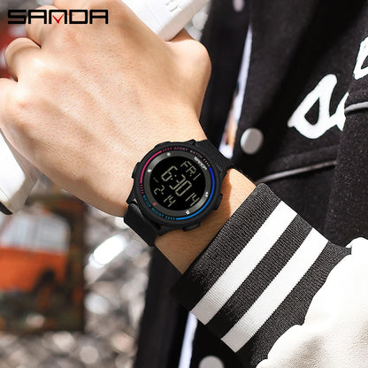 SANDA Fashion Digital Movement Teenager Students Hand Clock Trendy Outdoor Sports Water Resistant Mode Wrist Stop Children Watch