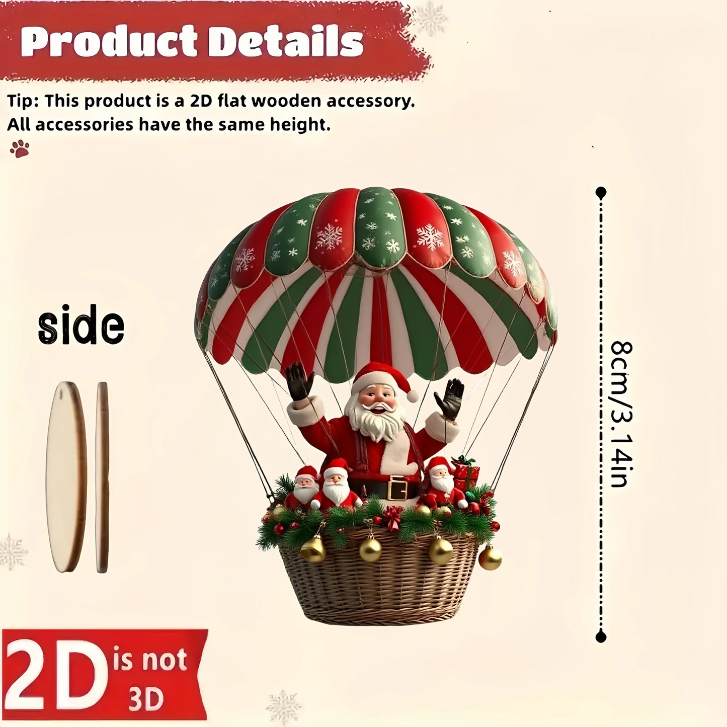 Santa Claus Wooden Ornaments – 10Pcs 2D Hot Air Balloon Christmas Tree Decorations