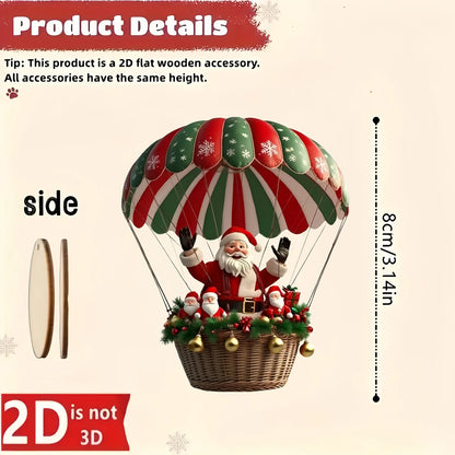 Santa Claus Wooden Ornaments – 10Pcs 2D Hot Air Balloon Christmas Tree Decorations