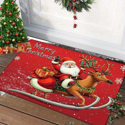 Festive Christmas Door Mat – Santa & Gingerbread Man Rug for Home New Year 2026