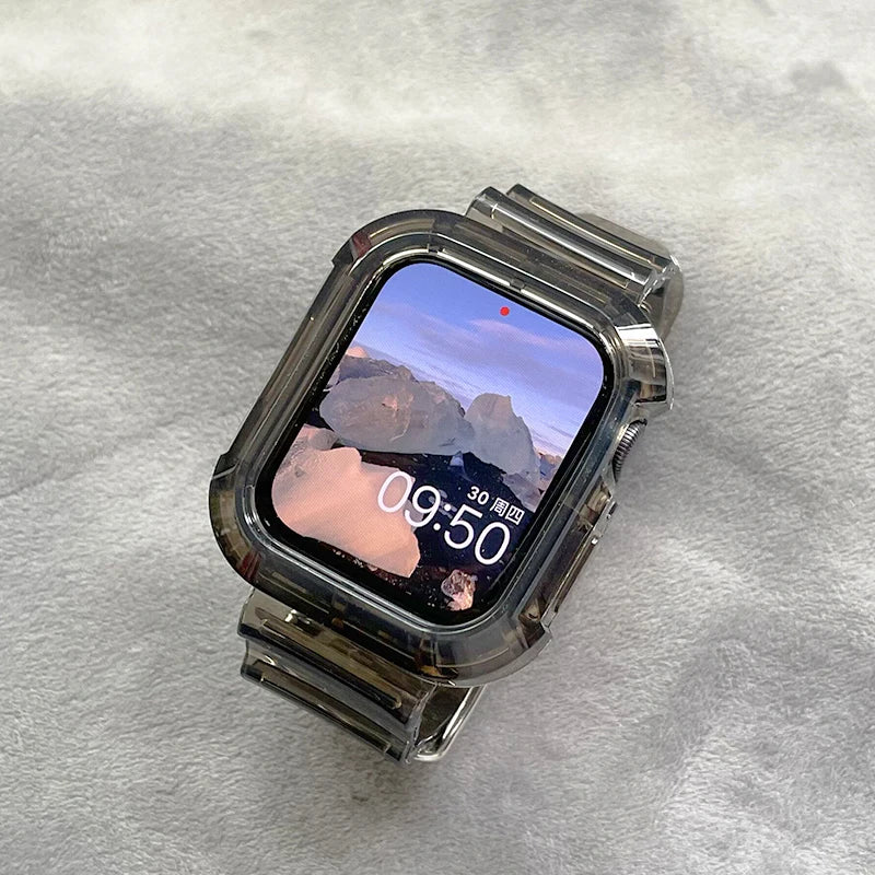 Apple Watch Transparent Silikonband – Rem & Fodral för Serie 3–10, 38–46mm