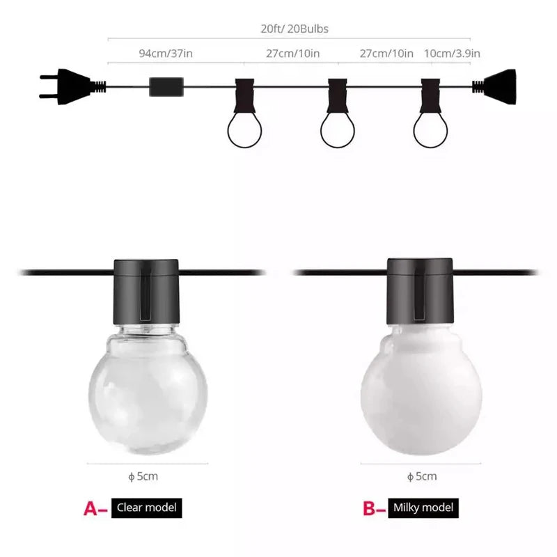 G50 LED Fairy String Lights – Waterproof Outdoor Garland Bulbs for Garden & Patio Decor