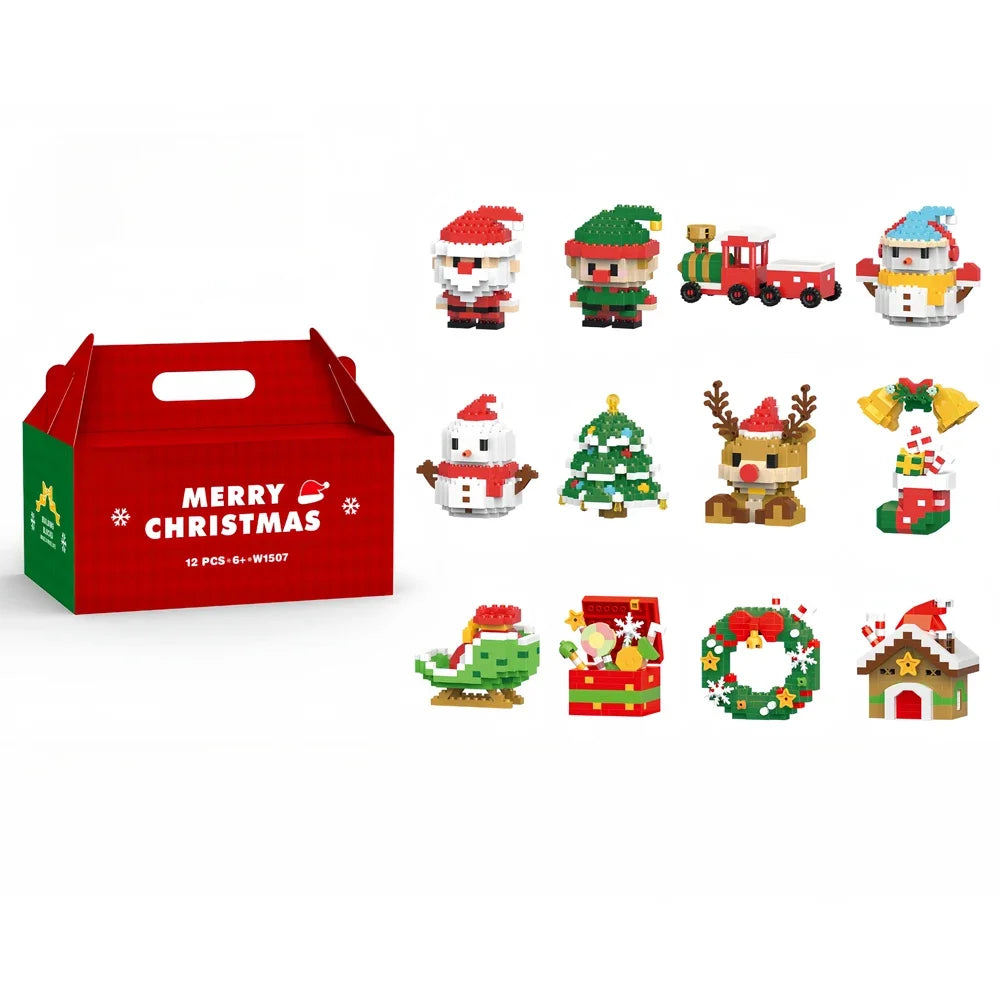 Christmas Micro Blocks Toy Set – Santa, Tree, Reindeer & Snowman Building Kits