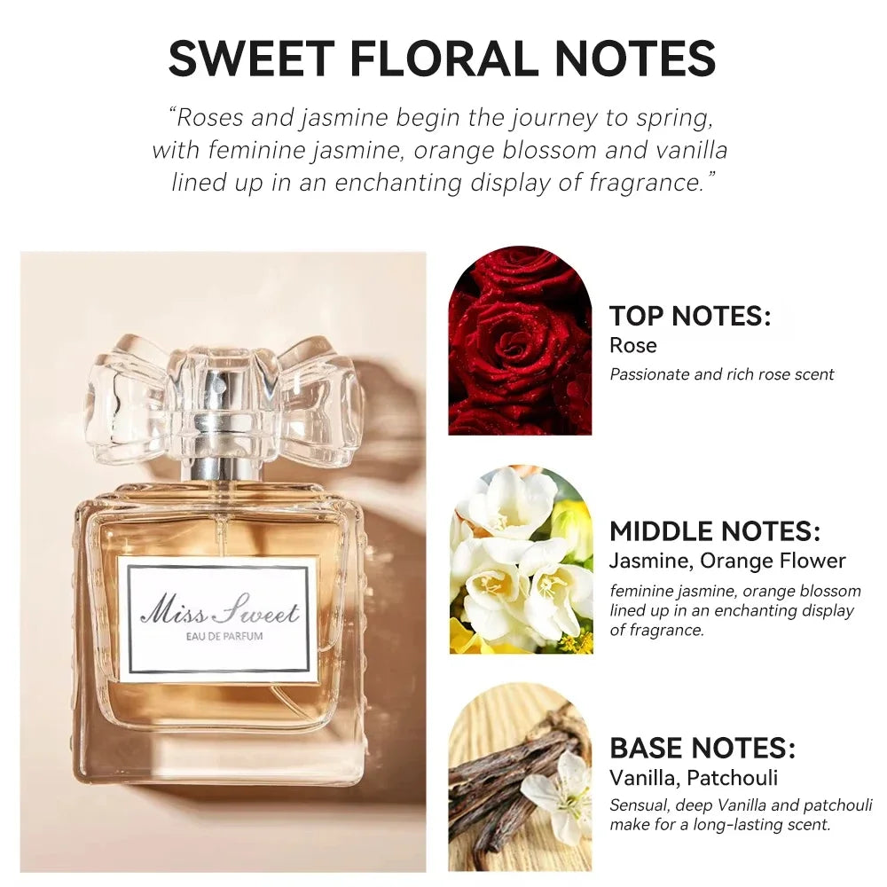 Long-Lasting Women’s Perfume 50ml – Floral, Romantic Notes with Peach, Rose & Patchouli